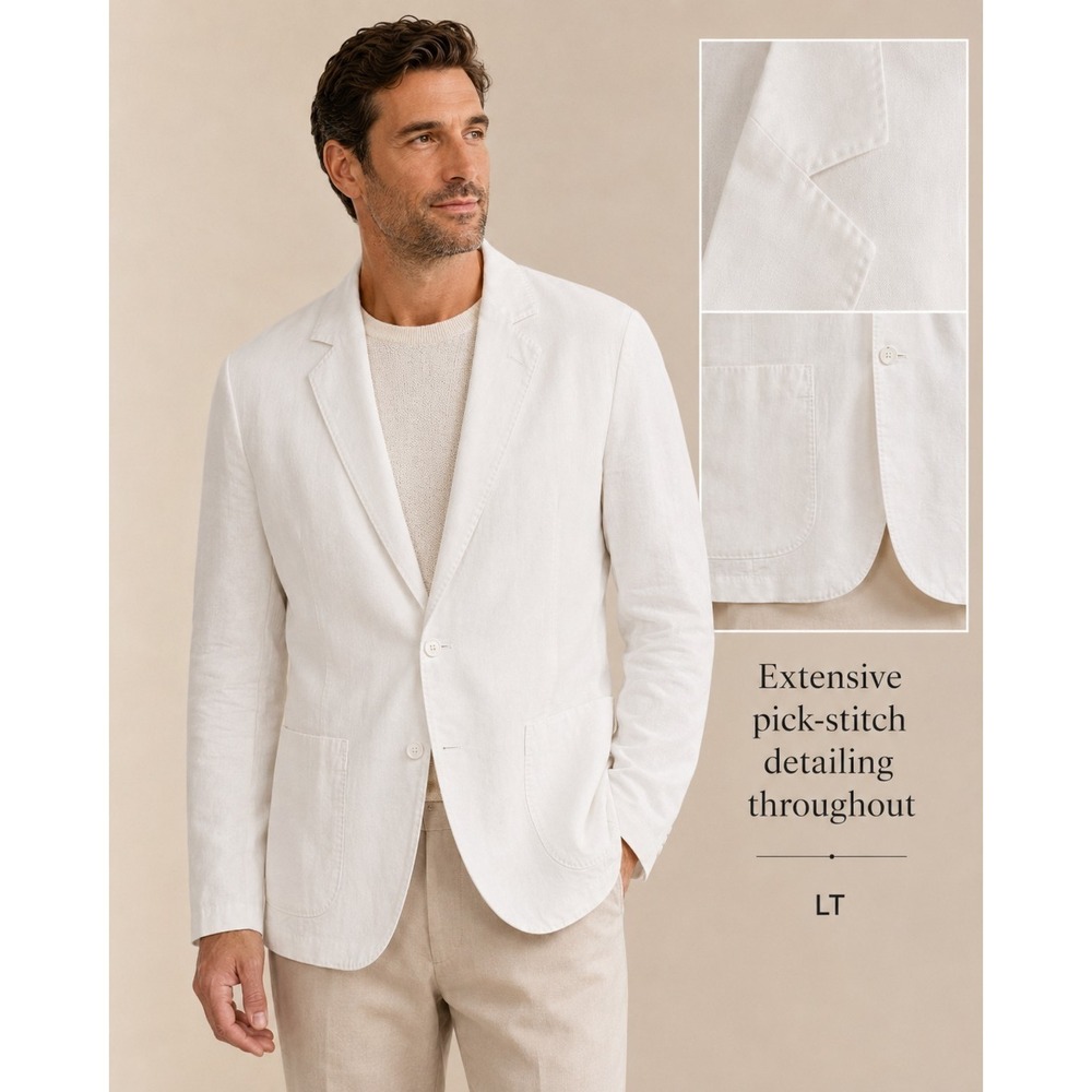 Baird McNutt Murano White Linen Blend Blazer Jacket Mens LT Pick Detail